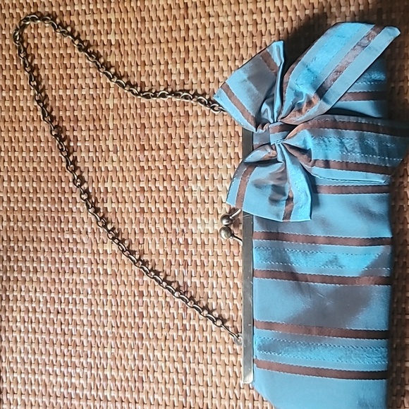 Estee Lauder Blue & Brown Pinstripe clutch - Picture 5 of 6